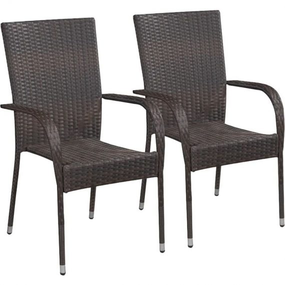 Stackable Outdoor Chairs 2 pcs Poly Rattan Brown - Hommoo VD28444_UK
