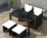 5 Piece Outdoor Dining Set with Cushions Poly Rattan Black VD33972 - Hommoo VD33972_UK