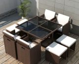 9 Piece Outdoor Dining Set with Cushions Poly Rattan Brown VD33977 - Hommoo VD33977_UK
