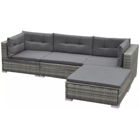5 Piece Garden Lounge Set with Cushions Poly Rattan Grey VD33982 - Hommoo VD33982_UK 8077991260029