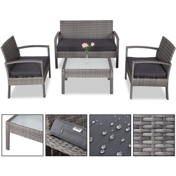 Poly Rattan Lounge Set 5cm Pads Weatherproof Balcony Terrace Garden Outdoor Furniture Grau - Casaria 108685 4251779107261
