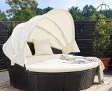 Poly Rattan Sun Day Bed - ø 185 cm - Telescopic Table - 3 Pillows Black 992852 4250525355246