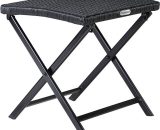 Poly Rattan Folding Stool Rome Foldable Table Footstool Footrest Black - Casaria 108666 4251779107049