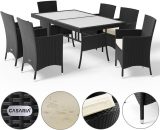 Poly Rattan Seating Group Nice 6 Garden Chairs 5cm 2IN Pads Table 150x90cm 59x35IN Outdoor Furniture Black - Casaria 994883 4251779108664
