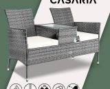 Poly Rattan Cinema Bench 2 Seater Table Tray Cushions & Pads Black Cream Grey 109331 4251779110391