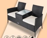 Poly Rattan Cinema Bench 2 Seater Table Tray Cushions & Pads Black Cream Anthracite 106763 4250525362084