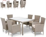Casaria - Poly Rattan Garden Furniture Dining Table and Chairs Set Beige Black Brown Rectangular Glass Outdoor Patio Dining (Beige) 993323 4250525361636