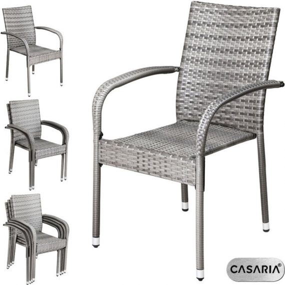 Poly Rattan 4 Pieces Set Chairs Comfortable Stackable Garden Patio Balcony Furniture Grey - Casaria 108675 4251779107131