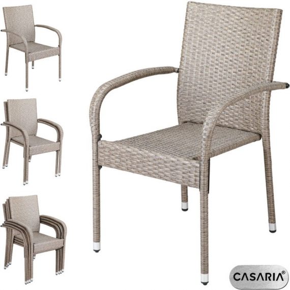 Poly Rattan 4 Pieces Set Chairs Comfortable Stackable Garden Patio Balcony Furniture Cream - Casaria 108674 4251779107124