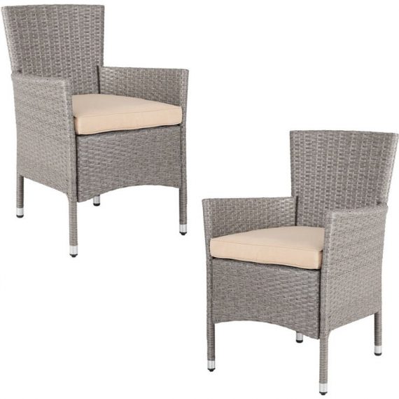 Poly Rattan 2x Chairs Garden Outdoor Patio Furniture Dining Seat Terrace Seating Wicker Stackable Lightweight Cream - Casaria 109164 4251779109661