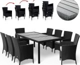 Poly Rattan Garden Furniture Dining Table Chairs Set 4/ 6/ 8 Seater Cushions wpc Black Patio Outdoor Balcony Terrace Wicker Conservatory 8+1 - Casaria 992867 4250525358070