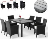 Poly Rattan Garden Furniture Dining Table Chairs Set 4/ 6/ 8 Seater Cushions wpc Black Patio Outdoor Balcony Terrace Wicker Conservatory 6+1 - Casaria 992866 4250525358032