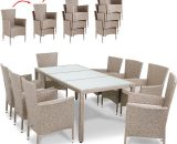Poly Rattan Garden Dining Table and Chairs Set Outdoor Patio Conservatory Furniture 8 Seater Beige Black Brown (Beige) - Casaria 993324 4250525361674