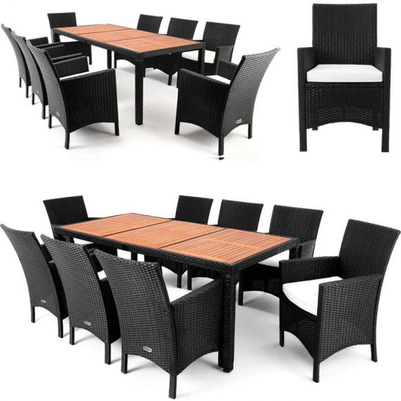 Deuba Poly Rattan Garden Furniture Dining Table and Chairs Set Outdoor Patio 8 Seater 990991 4250525331356