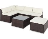 Poly Rattan xl Lounge Set with comfortable cushions & pillows Patio Garden Outdoor Furniture Sofa Table Set brown/cream - Casaria 994197 4250525374124