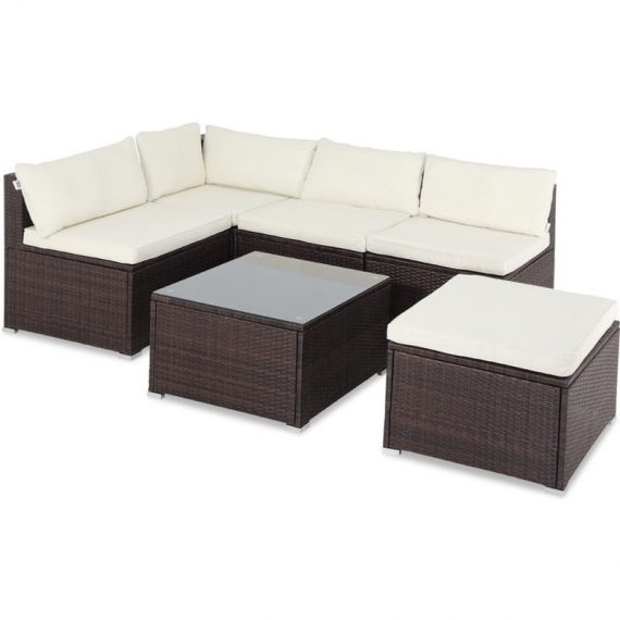 Poly Rattan xl Lounge Set with comfortable cushions & pillows Patio Garden Outdoor Furniture Sofa Table Set brown/cream - Casaria 994197 4250525374124