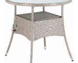 Poly Rattan Garden Balcony Ø80cm Round Side Table Outdoor Furniture Grey Beige - Casaria 108000 4250525374452