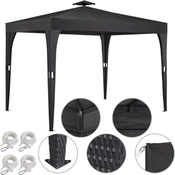Poly Rattan Garden Gazebo 3x3m Roof Hood - 9m² Roofed Area - Anthracite 992857 4250525355451