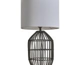 Minisun - Matt Black Rattan Table Lamp With Fabric Lampshade - White - No Bulb B2765 5059406027659
