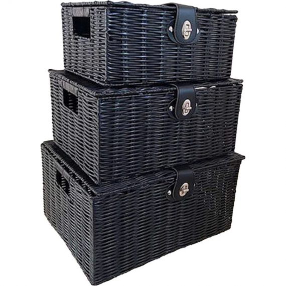 3 Pcs Handmade Rattan Woven Desk Storage Box Creative Storage Box Black - Black 03k02918_3FR 5704142163498