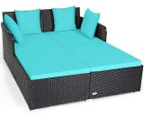 Costway Outdoor Rattan Daybed, Patio Sofa Bed Sun Lounger Couch with Upholstered Cushions, Wicker Weave Loveseat Conversation Furniture Set for HW67329TU 615200222123