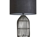 Minisun - Large Black Rattan Table Lamp With Fabric Lampshade - Black - Including led Bulb B2778 5059406027789
