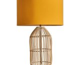 Minisun - Large Natural Rattan Table Lamp With Fabric Lampshade - Mustard - Including led Bulb B2788 5059406027888