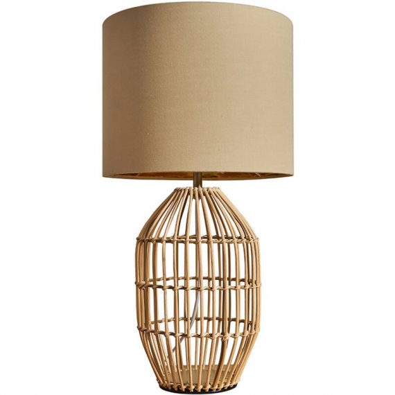 Minisun - Natural Rattan Table Lamp With Fabric Lampshade - Beige & Gold - No Bulb B2775 5059406027758