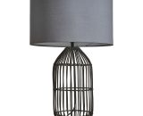 Minisun - Large Black Rattan Table Lamp With Fabric Lampshade - Grey - No Bulb B2781 5059406027819