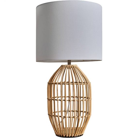 Minisun - Natural Rattan Table Lamp With Fabric Lampshade - White - Including led Bulb B2772 5059406027727