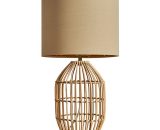 Natural Rattan Table Lamp With Fabric Lampshade - Beige & Gold - Including LED Bulb B2776 5059406027765
