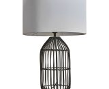 Minisun - Large Black Rattan Table Lamp With Fabric Lampshade - White - No Bulb B2779 5059406027796