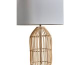 Large Natural Rattan Table Lamp With Fabric Lampshade - White - Including LED Bulb B2786 5059406027864