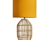 Minisun - Natural Rattan Table Lamp With Fabric Lampshade - Mustard - No Bulb B2773 5059406027734