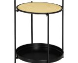 HOMCOM Round Side Table with Detachable Tray and Plastic Rattan Shelf, End Table with Steel Frame, Black 839-362BK 5056534588205