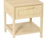 HOMCOM Nightstand with Rattan Drawer and Storage Shelf, Bedside End Table for Bedroom, Living Room Organizer 831-380 5056399149535
