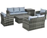 Outsunny 6 Piece Outdoor Rattan Wicker Sofa Set Sectional Patio Conversation Furniture Set w/ Storage Table & Cushion Mixed Grey 860-120V70GG 5056602941789