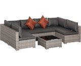 Outsunny 6-Seater Garden Rattan Furniture PE Rattan Sofa Set, Outdoor All Weather Conservatory Furniture, w/ Tempered Glass Coffee Table, Deep Grey 860-221V705056534568931