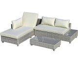 Outsunny 3 Pieces Outdoor PE Rattan Sofa Set, Patio Wicker Sectional Conversation Aluminium Frame Furniture Set, 4-Level Adjust Backrest Chaise Lounge 860-179V705056534549596