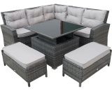 Outsunny 7-Seater Rattan Sofa Table Set Aluminium Frame Outdoor Patio Garden Wicker Dining Furniture w/ Adjustable convertible Table, Grey 860-063V015056029837955