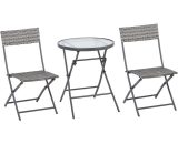 Outsunny 2 Seater Patio PE Rattan Wicker Bistro Conversation Set Foldable Table and Chair Set for Outdoor Yard Porch Poolside Lawn Balcony Grey 863-0695056399147494