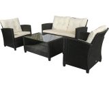 Outsunny 4-Seater Rattan Sofa Set Wicker Garden Furniture All Weather PE Rattan Chairs and Coffee Table for Backyard Patio w/ Cushions, Black 860-117V70CW5056399145551