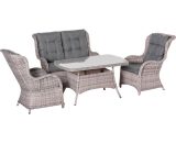 Outsunny Garden PE Rattan Dining Sofa Set, Outdoor 4 Seater Wicker Furniture, High Back Chairs with Cushions for Lawn, Backyard, Mixed Grey 860-214V705056534566289