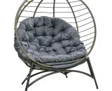 Outsunny Folding Rattan Egg Chair, Freestanding Basket Chair with Cushion, Bottle Holder Bag for Outdoor or Indoor, Grey and Black 84G-057V71GY5056602947224