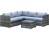 Outsunny 5-Seater Rattan Garden Furniture Sets Wicker Patio Conservatory Dining Set w/Corner Sofa Loveseat Coffee Table Cushions, Grey 841-158V70GG5056602949891