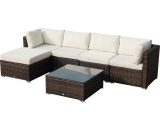 Outsunny 5-Seater Rattan Furniture Set- Brown/Milk White 841-0965055974824782