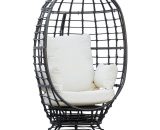 Outsunny Swivel Egg Chair, Rattan Outdoor Chair with Cushion and Pillow for Balcony, Garden, Patio, Black 867-088V71BK5056602959395