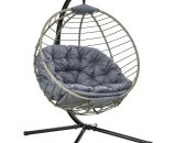 Outsunny PE Rattan Swing Chair, Outdoor Hanging Chair with Metal Stand, Thick Padded Cushion, Foldable Basket and Cup Holder, for Indoor Outdoor Grey 84A-265V70GY5056602949532