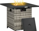 Outsunny Outdoor PE Rattan Gas Fire Pit Table, Patio Square Propane Heater with Rain Cover, Mesh Lid and Lava Stone, 40,000 BTU, Mixed Grey 867-147V70GG5056602953126