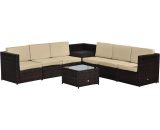 Outsunny 6-Seater Garden Rattan Furniture Patio Sofa and Table Set with Cushions Garden Corner Sofa 8 pcs Corner Wicker Seat Brown 860-072V01BN 5061025056804